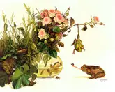 Натюрморт с лягушками. 2001. 66×54. Картон, темпера, лак