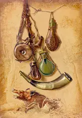 Натюрморт с пороховницами. 2006. 50×70. Картон, темпера, лак